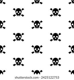 pixel Skull and bones  Seamless Pattern vector pirate Skull 
 background  pixel art for 8 bit game