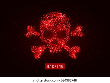 Pixel skull and crossbones. The concept of hacker attack, computer virus, pirate symbol. Vector illustration.