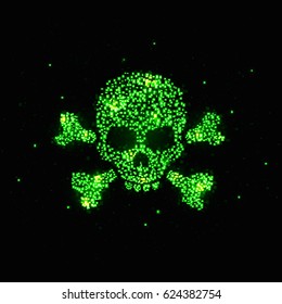 Pixel skull and crossbones. The concept of hacker attack, computer virus, pirate symbol. Vector illustration.