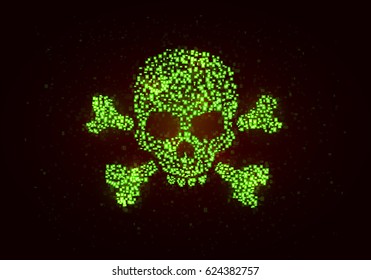 Pixel skull and crossbones. The concept of hacker attack, computer virus, pirate symbol. Vector illustration.