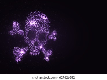 Pixel skull and crossbones. The concept of hacker attack, computer virus, pirate symbol. Vector illustration.