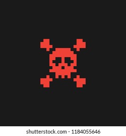 Pixel skull and crossbones icon. Vector illustration