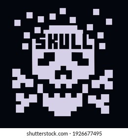 pixel skull, digital vintage design t shirts