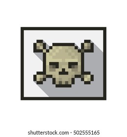 Pixel skull. Flat design. Vector icon. Isolated illustration.
