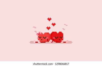 Pixel sleeping heart character.8bit.Valentine's day.