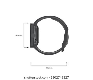 Pixel smart black colour Watch scale on vector illustration. Round Smart Watch on white background.