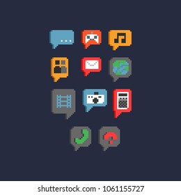 Pixel smartphone icon set.8bit art vector illustration.