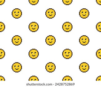 pixel smile background Seamless.  Happy face icon . Smiling Emoticon texture.