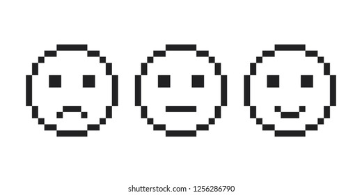 Pixel smile emoji face icon.  Pixel Emotion face set vector eps10. Pixel smile emoji black color outline 