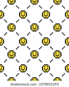 Pixel smile face seamless pattern design. Vector illustration.