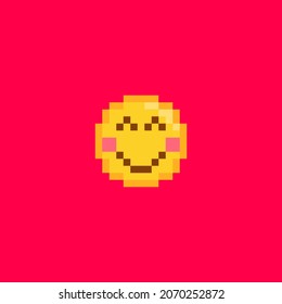 pixel smile icon for web and mobile. vector illustration. Pixel art in vector graphics, isolated on red background. sunglass