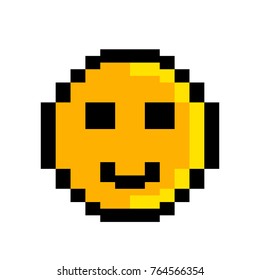 Pixel smiley in a modern game style. flat vector illustration isolated on background