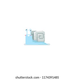 Pixel smiling pastel blue snail.8bit.