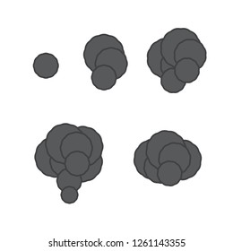 Pixel smoke cloud. Ui video game animation frames. 