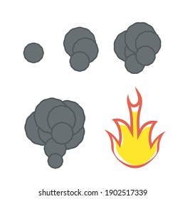 Pixel smoke cloud. Ui video game animation frames. 