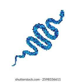 Pixel snake icon, 8 bit viper symbol, retro style computing serpent sign, blue simple snake silhouette vector illustration
