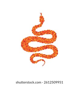 Pixel snake icon, 8 bit viper symbol, retro style computing serpent sign, orange simple snake silhouette vector illustration