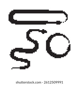 Pixel snake icon, 8 bit viper symbol, retro style computing serpent sign, black simple snake silhouette vector illustration