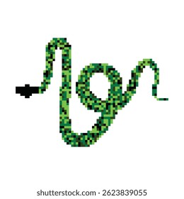 Pixel snake icon, 8 bit viper symbol, retro style computing serpent sign, green simple snake silhouette vector illustration