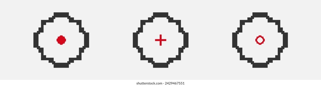 Conjunto de iconos de puntería de francotirador de píxeles. Pixel objetivo y objetivo 
