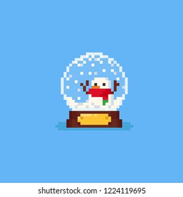 Pixel snow globe with snowman inside.Christmas.8bit.
