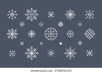 Hoja del icono del copo de nieve del pixel en la Ilustración vectorial gris oscura del fondo