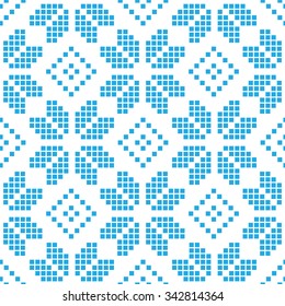 Pixel snowflake and rhombus seamless pattern