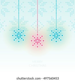 Pixel snowflake simple christmas greeting card. Can be used as invitation, envelope, brochure, flyer. 