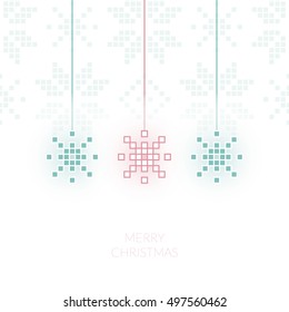 Pixel snowflake simple christmas greeting card. Can be used as invitation, envelope, brochure, flyer. 