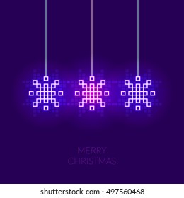 Pixel snowflake simple christmas greeting card. Can be used as invitation, envelope, brochure, flyer. 
