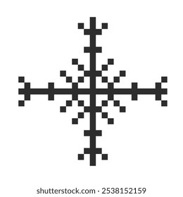 Pixel snowflake winter retro pixilated 8 bit game stamp. Holiday flake ornament. Simple crystal ornament. 