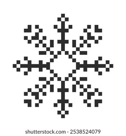 Pixel Schneeflocke Winter retro verpixelt 8-Bit-Spiel Stempel. Festtagsflocken-Ornament. Einfaches Kristallornament. 