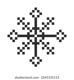 Pixel copo de nieve invierno retro pixilado sello de juego de 8 bits. Ornamento de escamas de Festiva. Ornamento de cristal simple. 