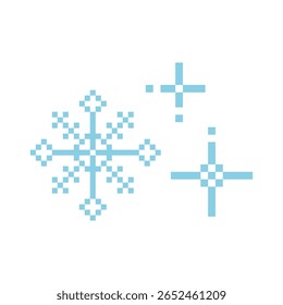 Pixel Schneeflocke Winter retro verpixelt 8-Bit-Spiel Stempel. Y2k Schnee, minimal und einfach. Festtagsflocken-Ornament. Einfaches Kristallornament