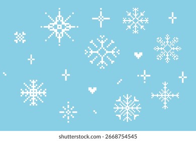 Pixel floco de neve inverno retro pixilated 8 bit selo de jogo. Coleção de neve y2k, mínimo e simples. Ornamento floco de feriado. Ornamento de cristal simples