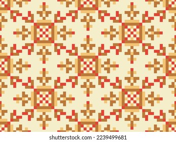Pixel snowflakes seamless pattern. Christmas winter background in pixel art style. 8 bit graphics in the style of video games of the 80s. Vector illustration