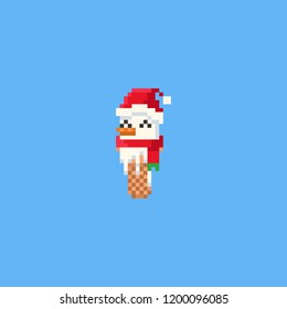 Pixel snowman head ice cream.christmas.8bit.