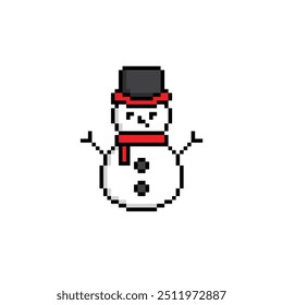 pixel snowman  icon. winter sign pixel art icon vector 8 bit game