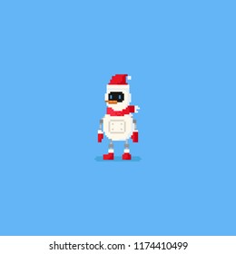 Pixel snowman robot.8bit christmas character.