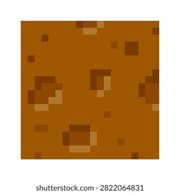 Pixel soil tile block with layered dirt and rock, seamless ground platform in retro game sprite style. Symbol of foundation, level building, terrain resource, progress and strategy. Cartoon vector illustration.