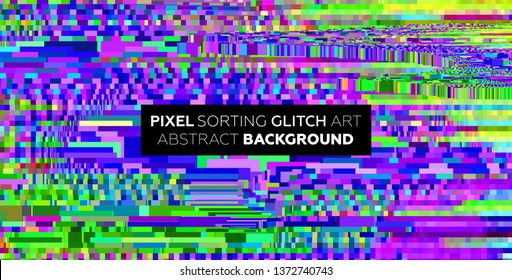 Pixel sorting glitch background with digital noise and damage error. Trendy uniquie vaporwave retro futuristic design. Eps10 vector illustration