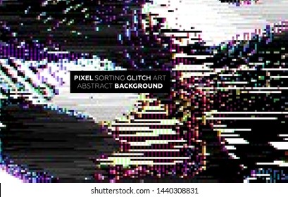 Pixel sorting glitch background with digital noise and damage error. Trendy uniquie vaporwave retro futuristic design. Eps10 vector illustration