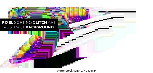 Pixel sorting glitch background with digital noise and damage error. Trendy uniquie vaporwave retro futuristic design. Eps10 vector illustration