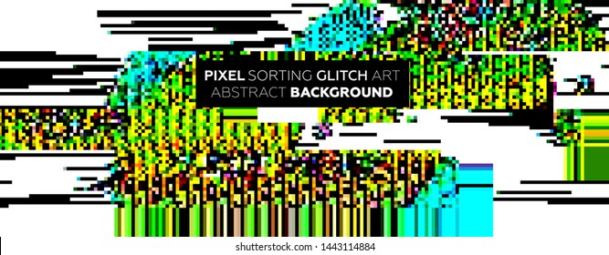 Pixel sorting glitch background with digital noise and damage error. Trendy uniquie vaporwave retro futuristic design. Eps10 vector illustration