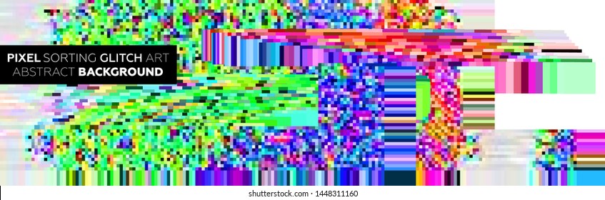 Pixel sorting glitch background with digital noise and damage error. Trendy uniquie vaporwave retro futuristic design. Eps10 vector illustration