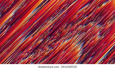 Pixel sorting in retrofuturism style with diagonal gradient lines. Geometric trendy grunge pixelart design background. Colorful dynamic distorted motion digital noise texture. Vector illustration