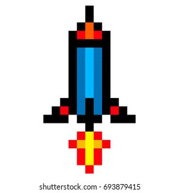 Pixel space rocket art cartoon retro game style