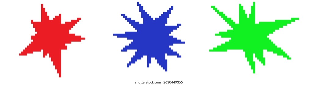 Pixel sparks shape icon vector for retro effects, pixel flare, and dynamic graphic visuals. Ideal for game assets, UI feedback, and decorative alert animation elements.