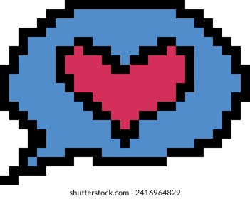 Pixel speach bubble with heart. vector icon 