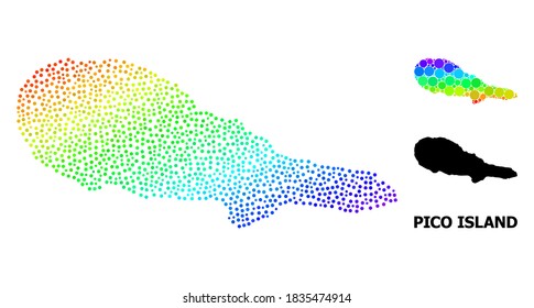 Pixel spektrale und monochrome Karte von Pico Island, und schwarzer Text. Vektormodell wird aus Karte von Pico Insel mit Kreisen erstellt. Illustration ist für politische Zwecke nützlich.